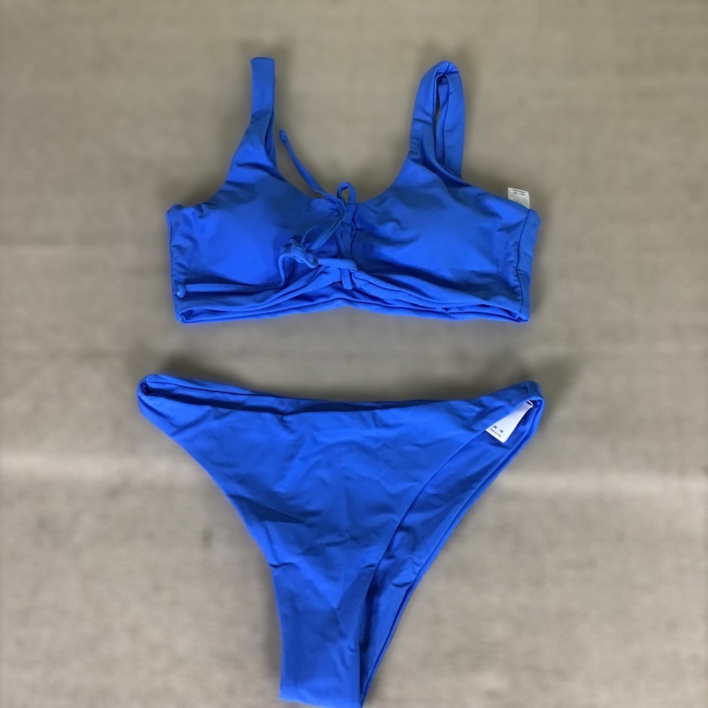 Peddney Women Bright Blue two piece cheeky   High waist.bikini Sz. Small NWT